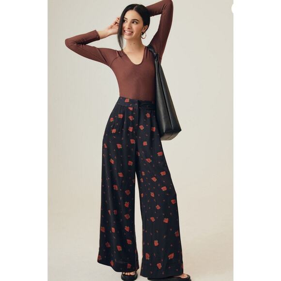 Farm Rio Strawberry Printed Wide Leg High Rise Pants Boho Hippie Size M Trousers - Picture 1 of 11